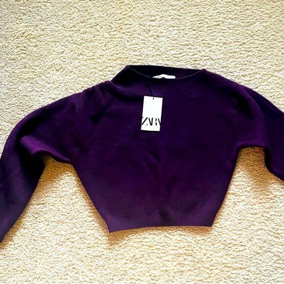 NWT ZARA Knit Sweater with Asymmetric Neck Burgundy Wine Size M - Picture 7 of 10